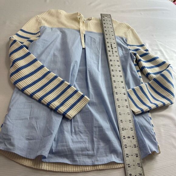 Talbots Womens MP Medium Petite Sweater Top White Blue Stripe Cotton Woven - Picture 8 of 8